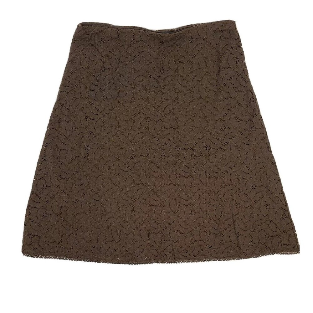 Apt 9 Skirt Womens Size PM Petite Medium Solid All Brown Lace Overlay A Line‎